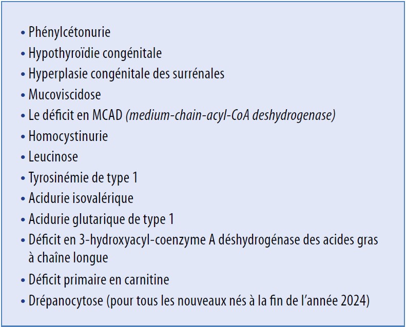 Tableau 1 : Maladies dépistées grâce au test de Guthrie.